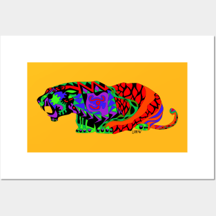 wild tiger ecopop in mexican totonac patterns art Posters and Art